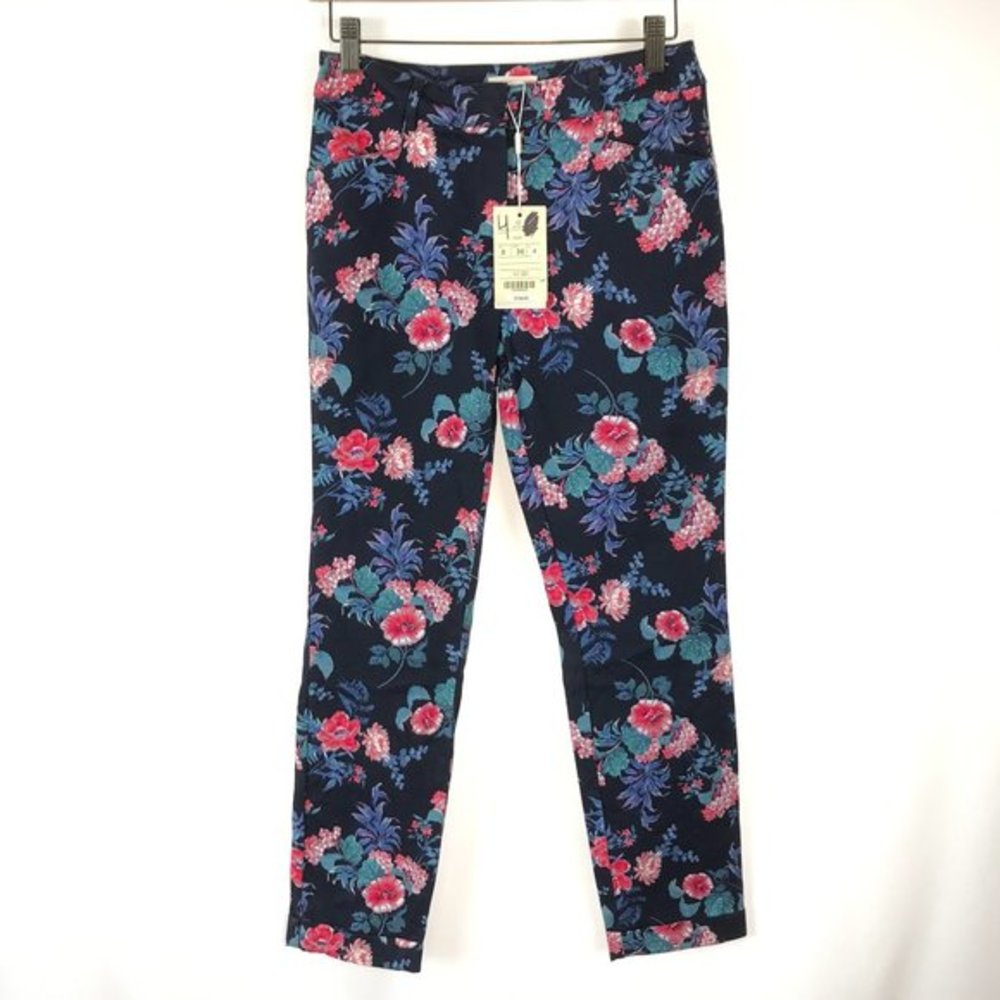 NWT Womens Size 4 Monsoon Multicolor Floral Print Stretch Textured Pants